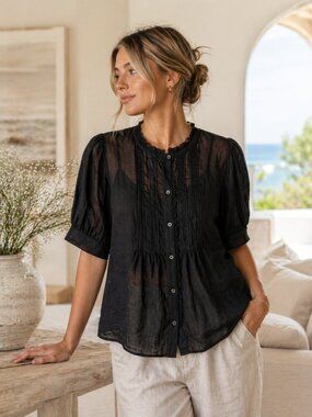 J. Crew Lace-trim pintuck top in ramie NWT Romantic